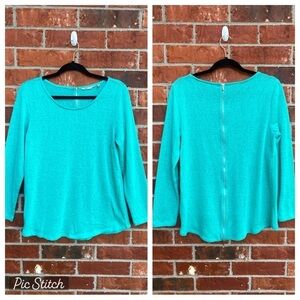 Soft Surroundings Womens Meidum Turquoise Mint  Zipper Back Long Sleeve Top